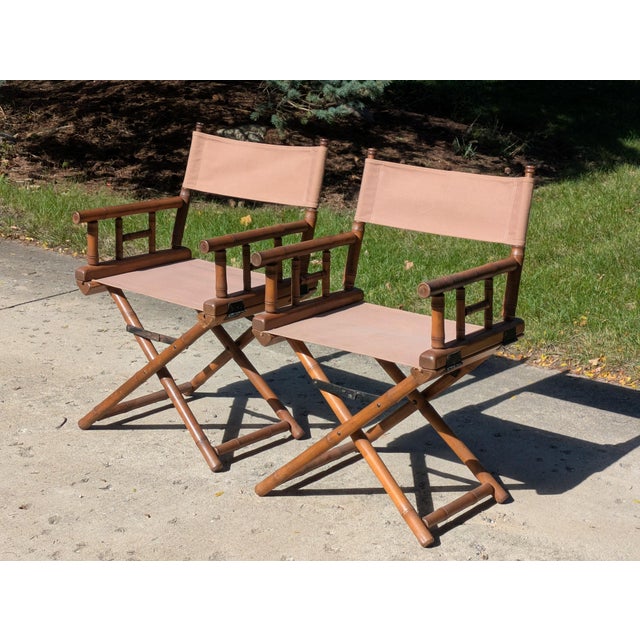 Pair of Vintage Faux Bamboo X Frame Folding Safari Chairs For Sale In Detroit - Image 6 of 11
