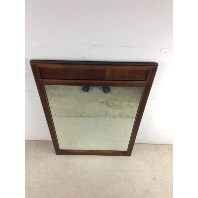 Mid Century Modern Wall Mirror With Beveled Frame & Walnut Inlay For Sale - Image 4 of 12