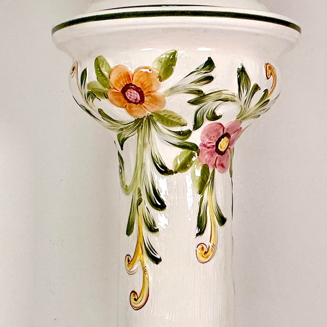 Vintage Majolica Hollywood Regency Art Nouveau Mediterranean Jardine Planter & Stand - Set of 2, Portugal For Sale - Image 6 of 14