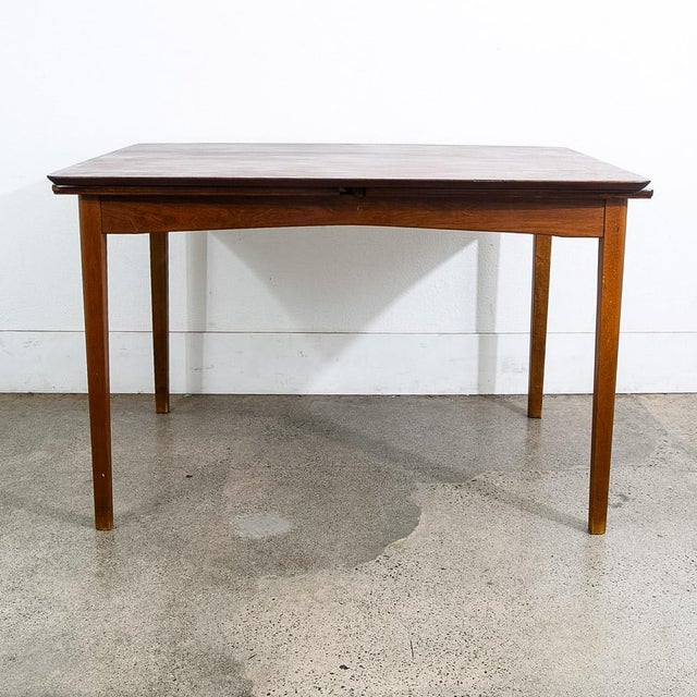 Mid Century Modern Dining Table Drop Leaf Walnut Compact Leaf X2 Vintage 1960s For Sale - Image 4 of 11