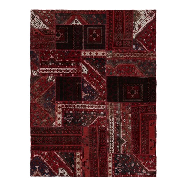 Rug & Kilim’s Modern Afghan Tribal Patchwork Rug in Red With Geometric Patterns For Sale