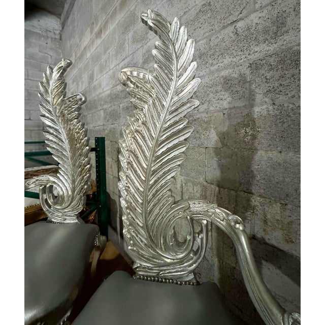 1990s 1990s Italian Baroque Silver Chair Set – High Back Silver Leaf For Sale - Image 5 of 9
