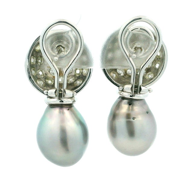 18k White Gold Diamond & Grey South Sea Pearl Drop Earrings, A Pair For Sale - Image 4 of 9