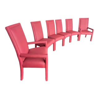 1980s Pink Upholstered Parsons Style Dining Chairs - Set of 6 For Sale