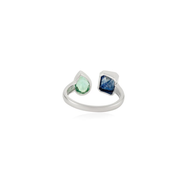 Gemstone 2.92 Ct Natural Emerald & Sapphire Toi Et Moi Ring in 18k Gold Size 5.5 For Sale - Image 7 of 13