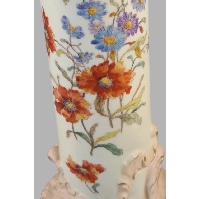 We are pleased to be offering this stunning Rudolstadt Germany hand painted floral bisque vase. This amazing tall 16''...