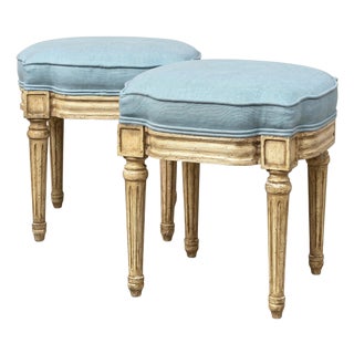 Mid-Century Petite French Louis XVI Style Ottomans or Stools - Pair For Sale