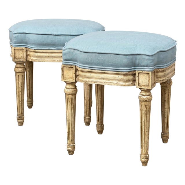 Mid-Century Petite French Louis XVI Style Ottomans or Stools - Pair For Sale