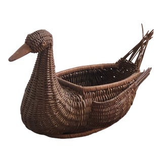 Large Vintage Wicker Duck Basket For Sale