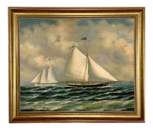 1851 Sloop Maria Racing America Framed Oil Painting Print on Canvas in Antiqued Gold Frame