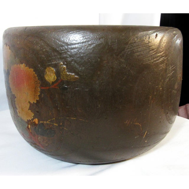 Japanese Vintage Rustic Japanese Wooden Inlay Hibachi For Sale - Image 3 of 10