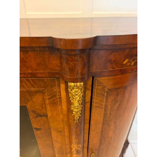 Wood Antique Victorian Burr Walnut Sideboard Cabinet with Floral Marquetry Credenza, 1850 For Sale - Image 7 of 18
