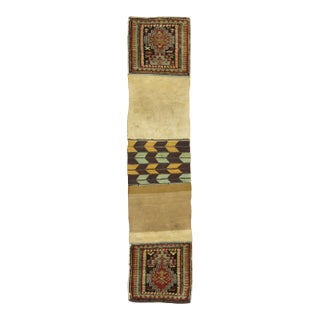 19th Century Tribal Zabihi Collection Kazak Bagface Trapping Textile Rug - 1' x 4'2" For Sale