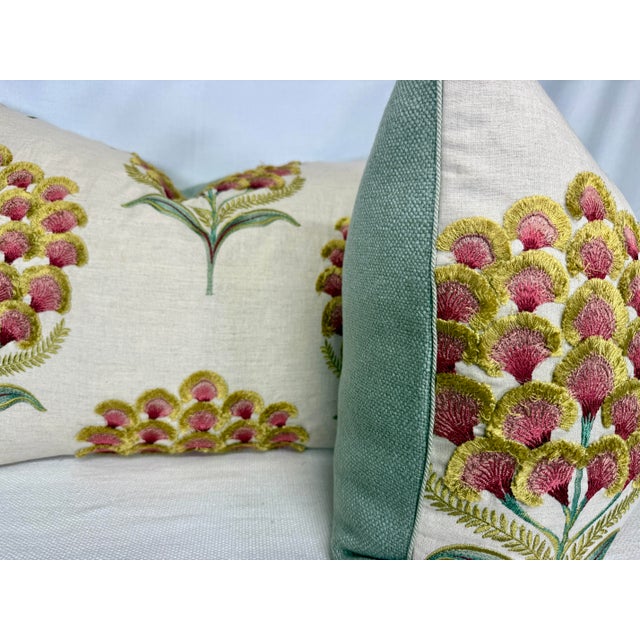 Custom pair of 18"x24" pillows covered in Schumacher "Aurelia Embroidery" in color natural and backed in a coordinating...