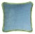 Happy Cushion Cover in Velvet Light Blue with Green Fringes For Sale