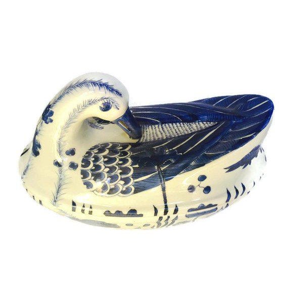 Mid Century Chinese Porcelain Tureen Duck Serving Bowl Lidded Dish