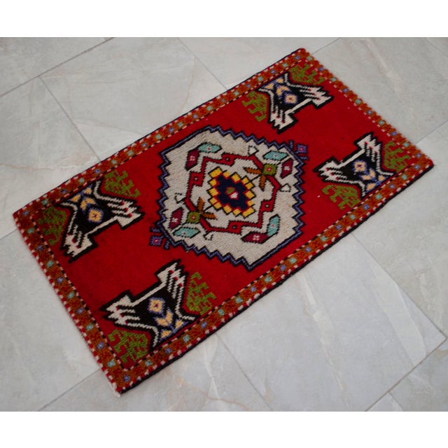 1970s Hand Knotted Small Turkish Rug, Door Mat, Entryway Rug, Bath Mat, Kitchen Decor - 20x37 Inches For Sale - Image 10 of 13