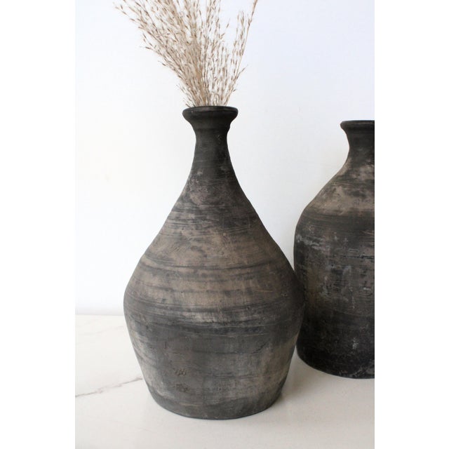 Mid-Century Modern Distressed Wabi Sabi Pottery Vessel/Matt Gray For Sale - Image 3 of 3