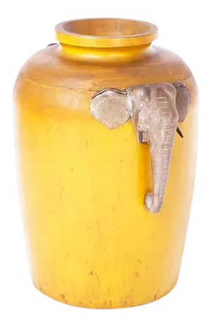 Antique Japanese Painted Wood Vase With Elephants