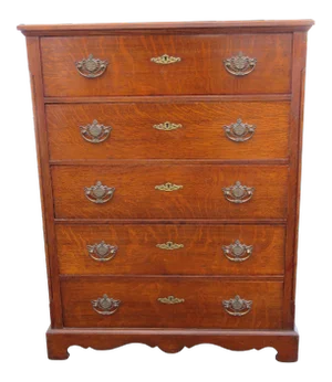 1800s Tiger Oak Tall Chest of Drawers