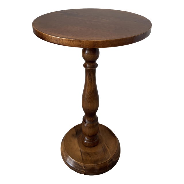 Small Vintage Rustic Round Wooden Side Table with Turned Legs, 1970s For Sale