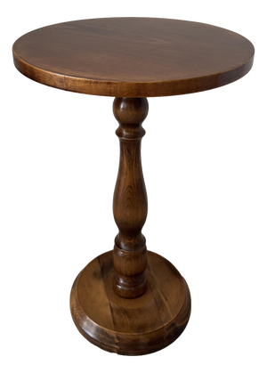 Small Vintage Rustic Round Wooden Side Table with Turned Legs, 1970s