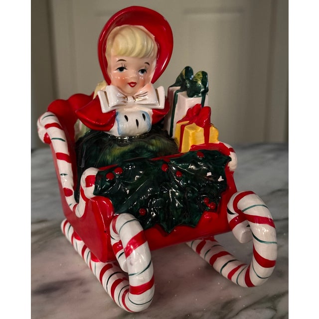 1956 Lefton Ceramic Shopper Girl in Sleigh For Sale - Image 12 of 12