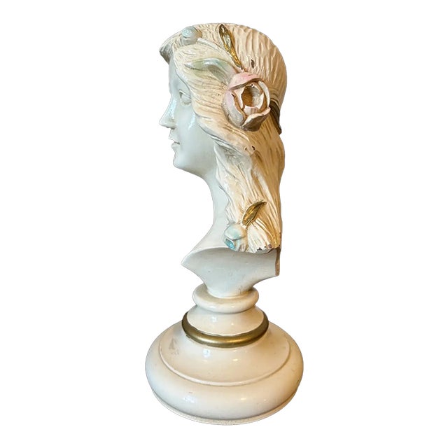 Large Vintage Hand Carved Wood Lady Bust - Paris Apartment - Chippy Shabby Chic For Sale
