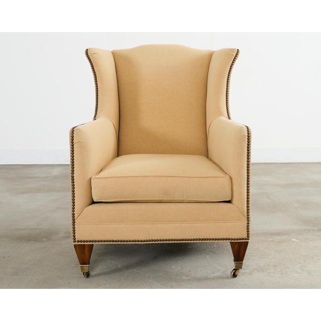 Pair of Henredon Butter Upholstered Wingback Club Chairs For Sale - Image 15 of 18