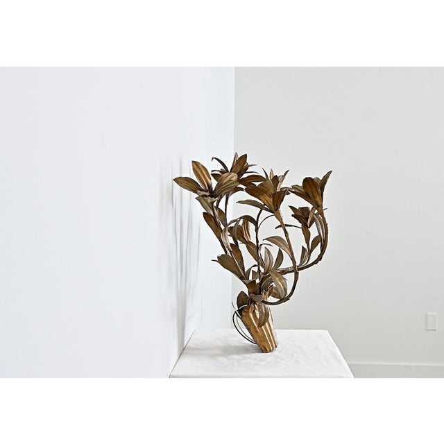 Vintage French Gilded Metal Basket of Flowers Wall Sconce For Sale - Image 11 of 12