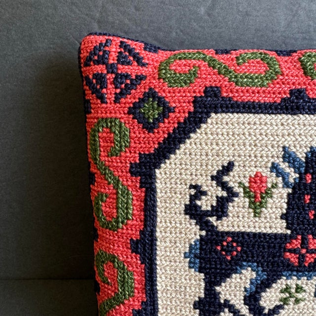 Textile Vintage Swedish Backahsten Horse Accent Pillow Handmade Needlepoint Embroidered For Sale - Image 7 of 10