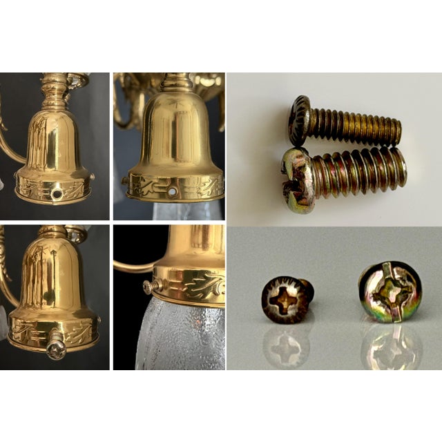 Vintage Brass 2-Up 2-Down Chandelier, Etched Glass Shades, Victorian Revival Lighting Fixture For Sale - Image 17 of 18