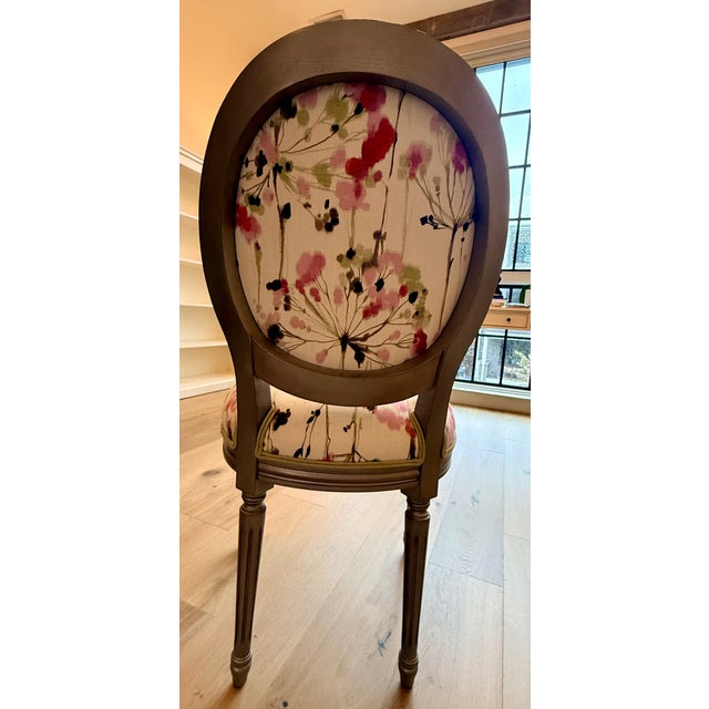 Ethan Allen Ethan Allen Round-Back Accent Chair in Floral Upholstery – Louis XVI Style For Sale - Image 4 of 6