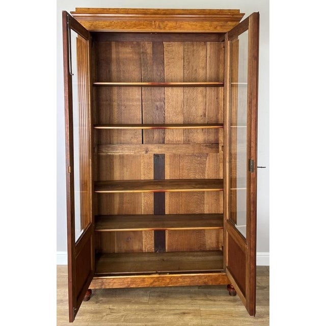Antique French Glazed Walnut Display Bookcase For Sale - Image 14 of 15