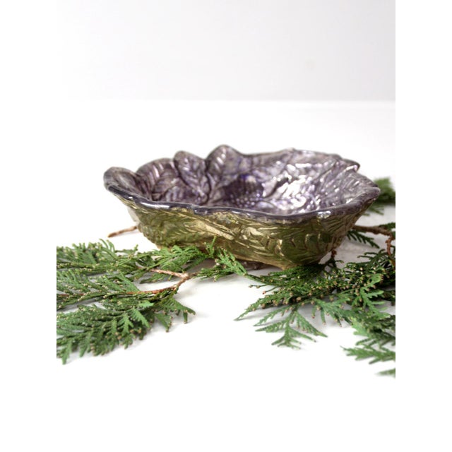 Mid-Century Modern Antique Silver Plated Leaf Bowl With Glass Overlay For Sale - Image 3 of 11