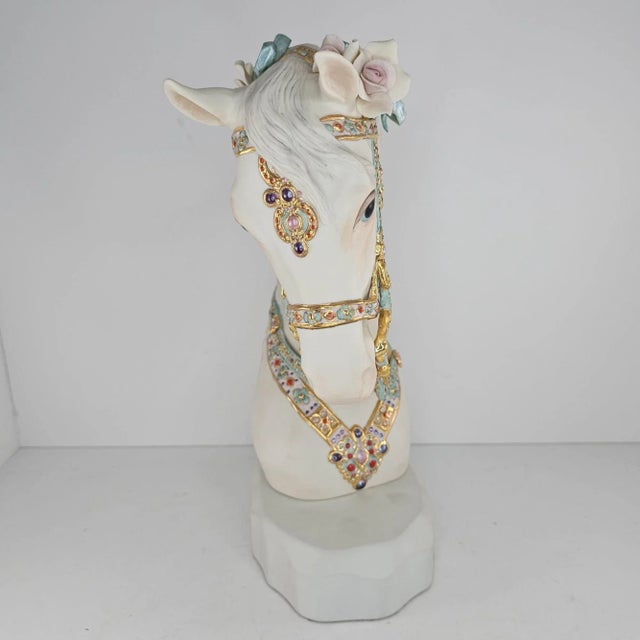 1970s Cybis Porcelain Horse Head Bust Figurine Floral Accents Satin Decorated on Base For Sale - Image 9 of 9