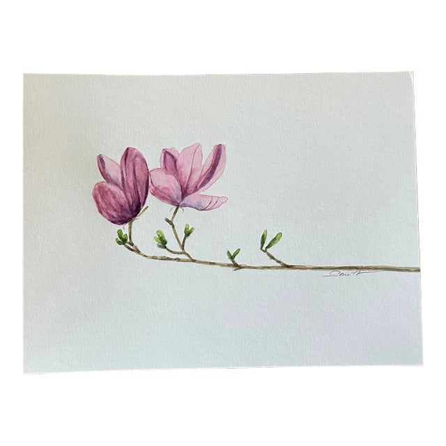 Nancy Smith Signed Original Watercolor Botanical "Magnolia" For Sale