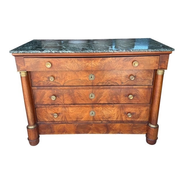 19th Century French Empire Walnut Marble Top Chest of Drawer / Commodes For Sale