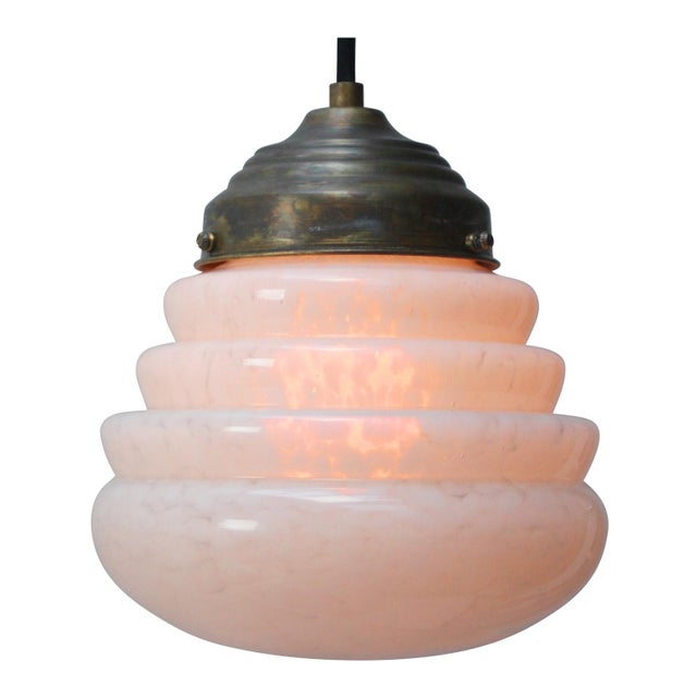 French “Clichy” white glass pendant lamp. Brass glass holder 2 meter black cotton flex E26 / E27 Up to 250V (Europe/UK...