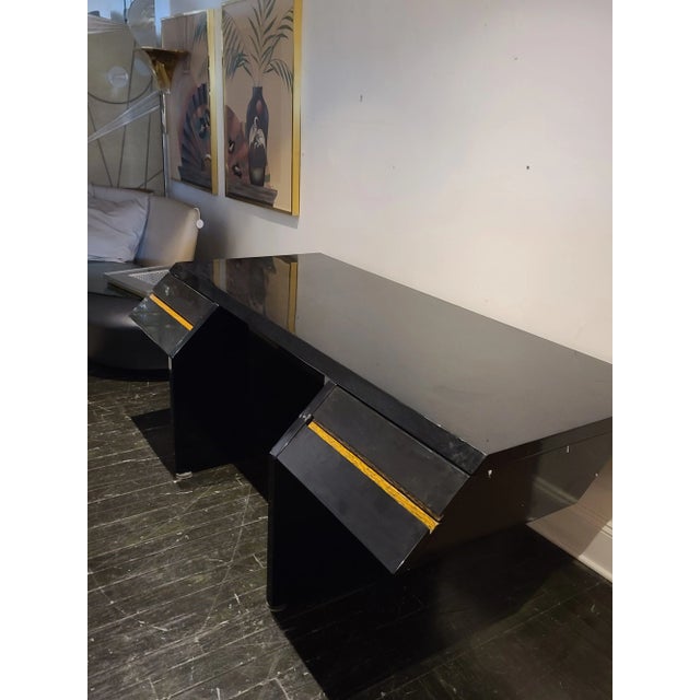 Italian Laquer / Zebrawood Desk by Giovanni Offredi for Saporiti For Sale In San Antonio - Image 6 of 11