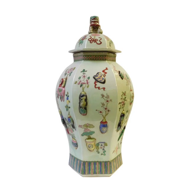 Light Green Hexagonal Porcelain Jar For Sale