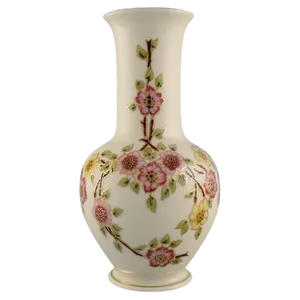Cream-Coloured Porcelain Vase with Hand-Painted Flowers from Zsolnay
