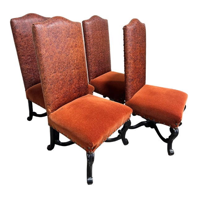 Old Hickory Tannery Leather & Mohair Dining Chairs - Set of 4 For Sale