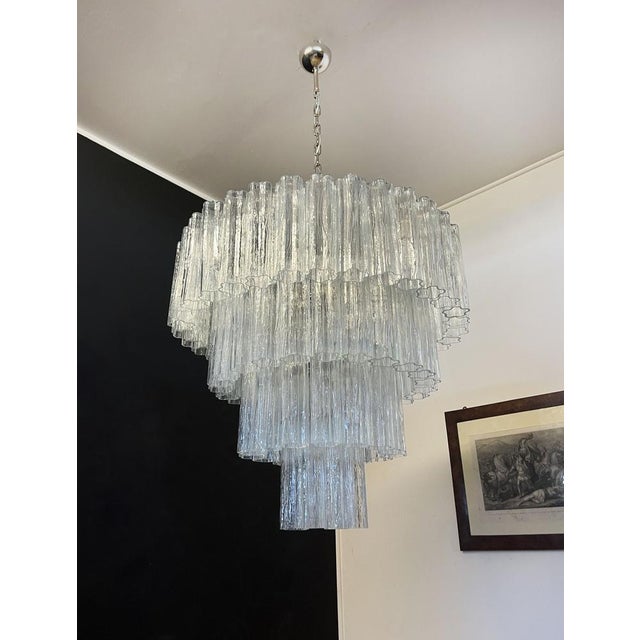 Mid-Century Modern Huge Vintage Murano Glass Tiered Chandelier 78 Glasses, 1990s For Sale - Image 3 of 18