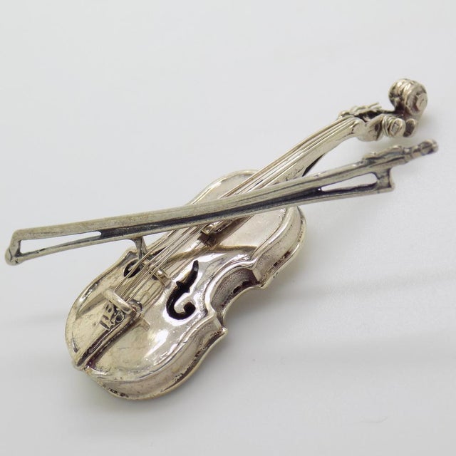Vintage Italian Handmade Silver Violin with Arc, Tuscany, 1980s For Sale - Image 4 of 12