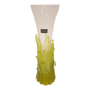 Late 20th Century Daum Crystal Vase With Green Decorations