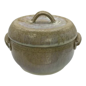 Signed Stoneware Lidded Crock Cookware Vintage Rustic Ceramic Pottery Lidded Fired Dish 1974 Signed