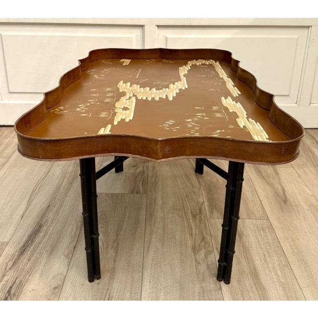 Vintage Italian Chinoiserie Tole Tray Coffee Table With Faux Bamboo Base For Sale - Image 11 of 15