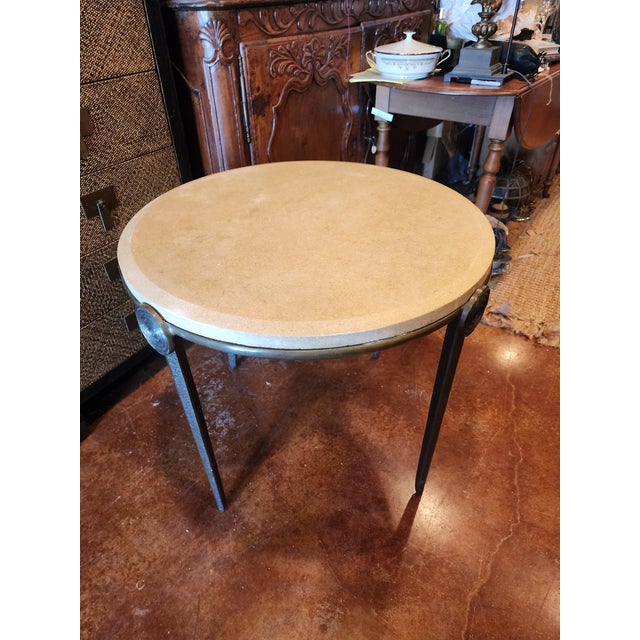 Cast Metal and Cast Stone End Table For Sale - Image 4 of 8