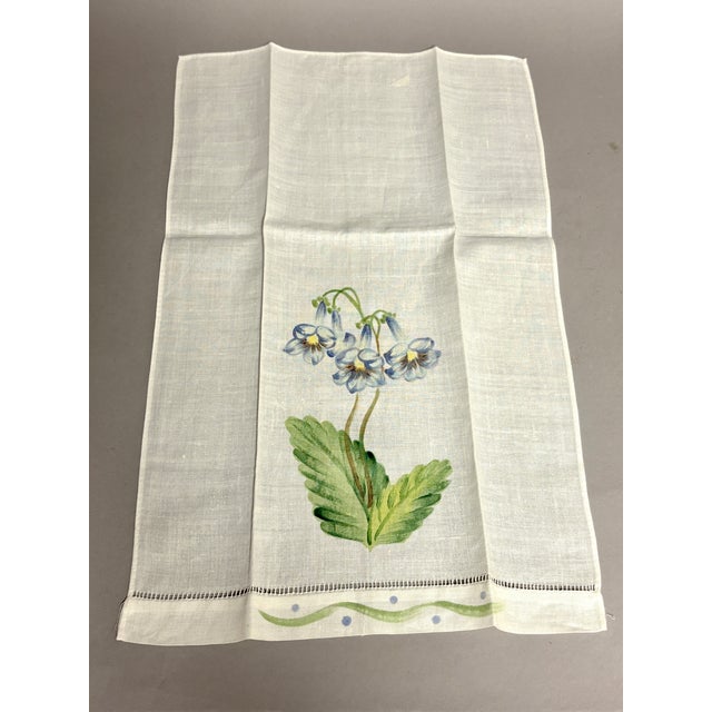 Pair of Vintage Hand-Painted Linen Towels With Primulina Violet Motif For Sale In Raleigh - Image 6 of 7